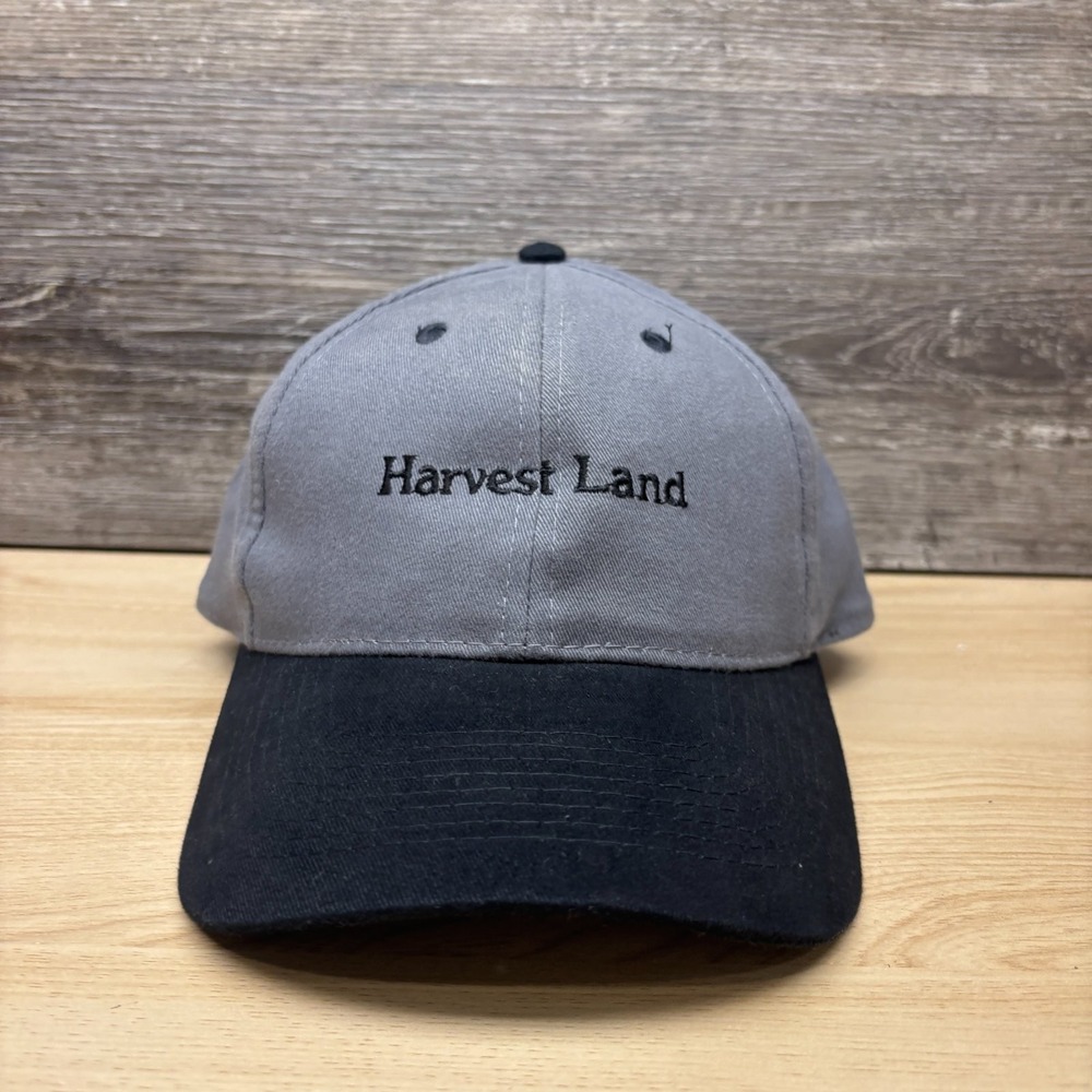 Harvest Land Hat Cap Strap Back Gray Black Agriculture Farm Co-op Indiana Otto